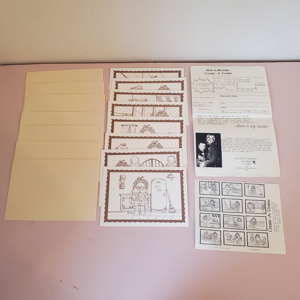 Lil Evie Create a Grams 1998 Set 8 Cards 7 Envelopes‎ Gift All Occasion Vintage